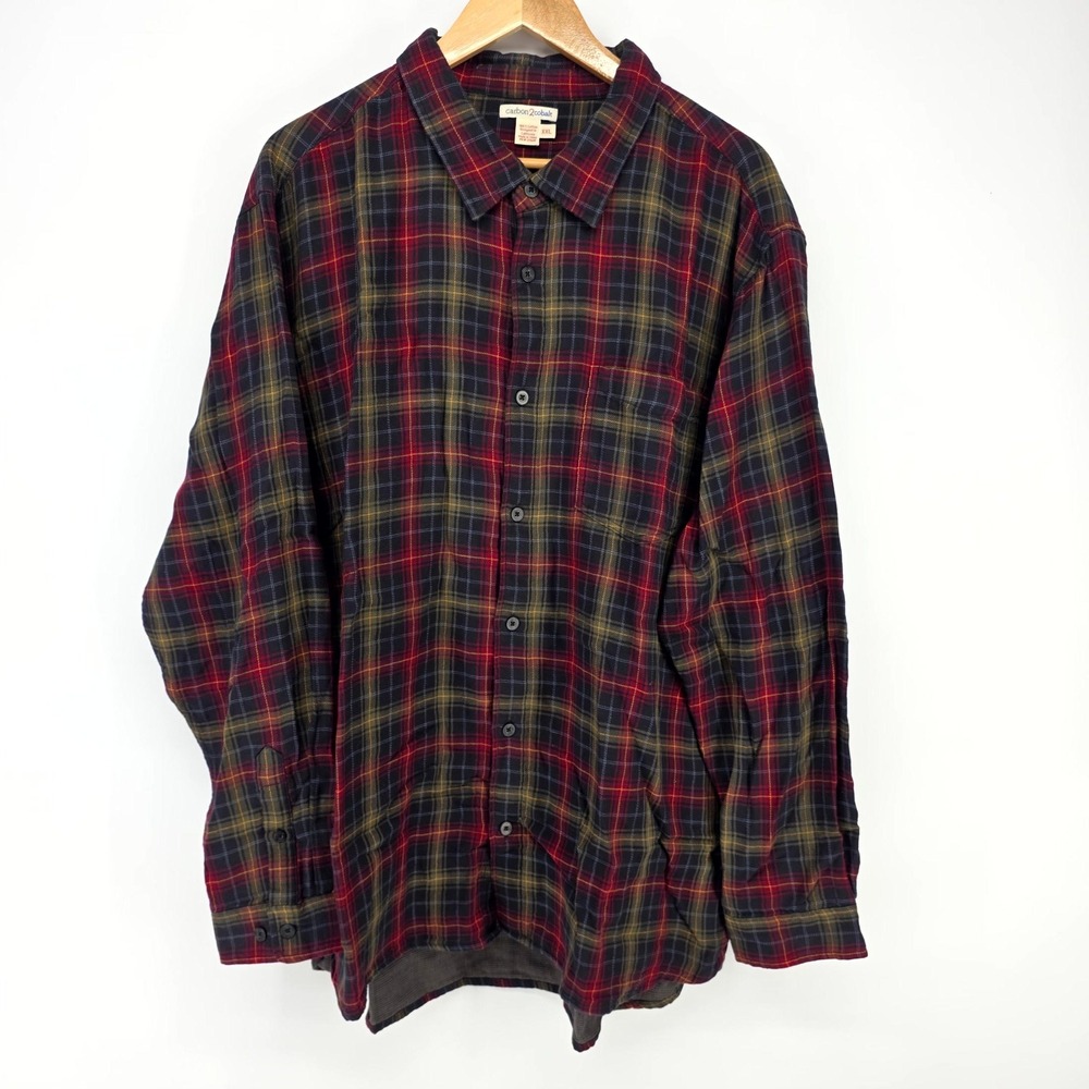 Carbon 2 Cobalt Button Down Shirt Mens XXL Red Black Plaid Long Sleeve Flannel